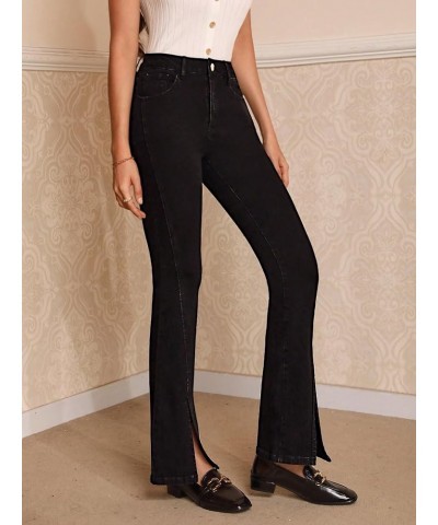 Women's Casual High Waist Split Hem Flare Leg Bell Bottom Long Jeans Denim Pants Black $20.51 Jeans