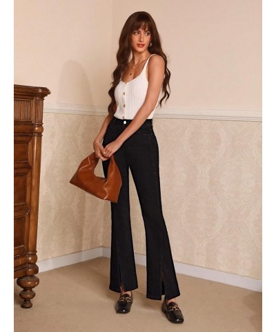 Women's Casual High Waist Split Hem Flare Leg Bell Bottom Long Jeans Denim Pants Black $20.51 Jeans