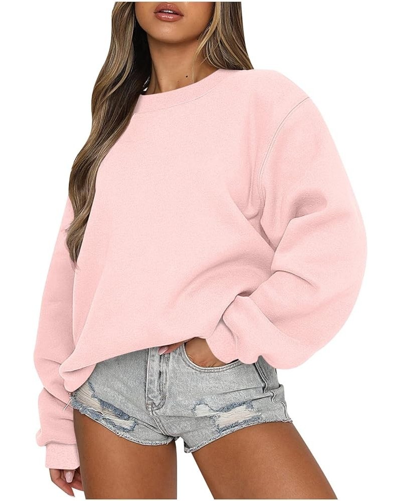 Oversized Sweatshirt For Women Fall Winter Y2k Clothes Casual Crewneck Sweatshirt Tops Solid Long Sleeve Pullover 01pink $7.7...