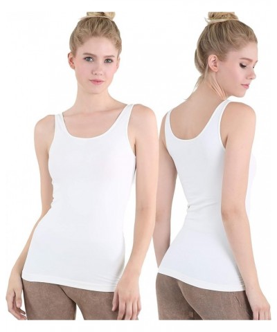 Women Seamless Premium Classic Tank Top, Made in U.S.A, One Size 2 Pack: White, White $25.19 Tanks