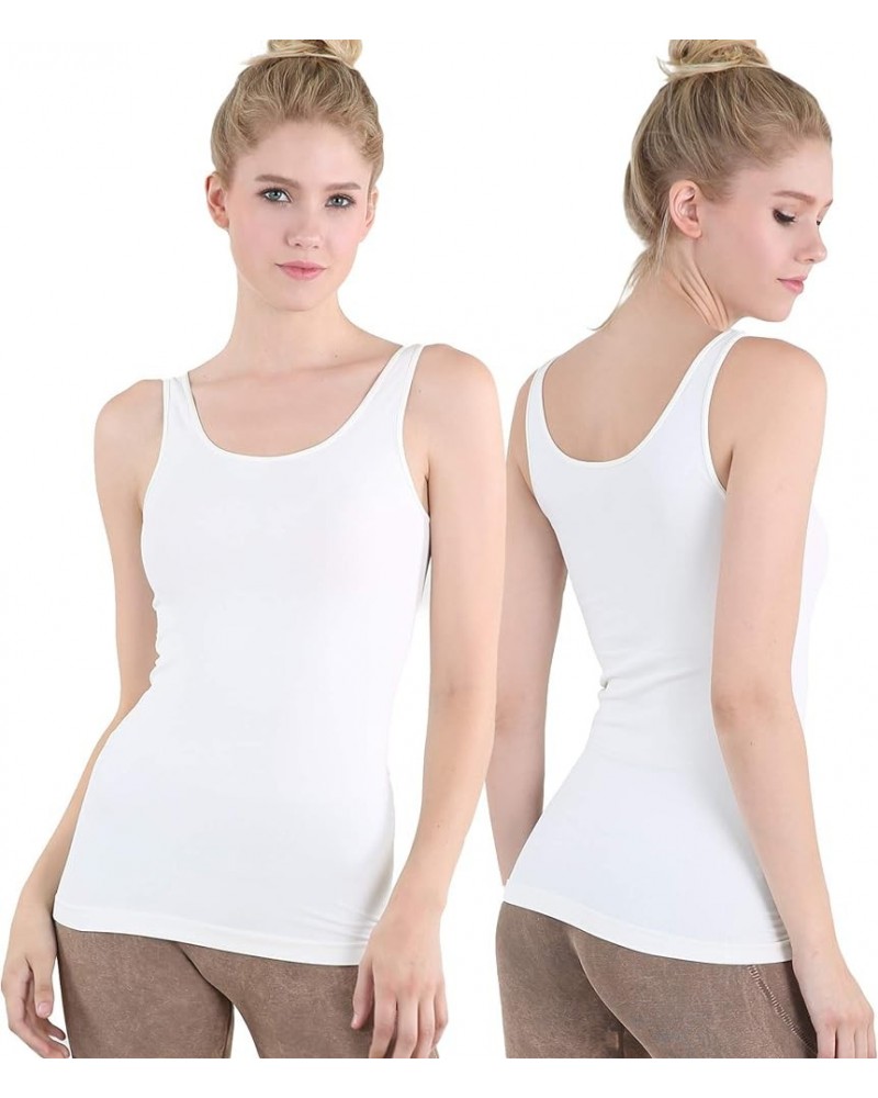 Women Seamless Premium Classic Tank Top, Made in U.S.A, One Size 2 Pack: White, White $25.19 Tanks