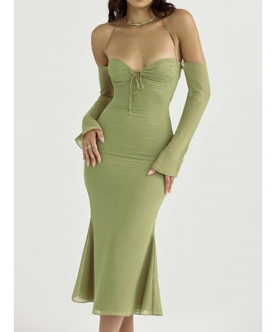 Sexy Knit Bodycon Dress for Women Sleeveless Spaghetti Strap Cut Out Maxi Dress Backless Y2K Summer Beach Dresses Grass Green...