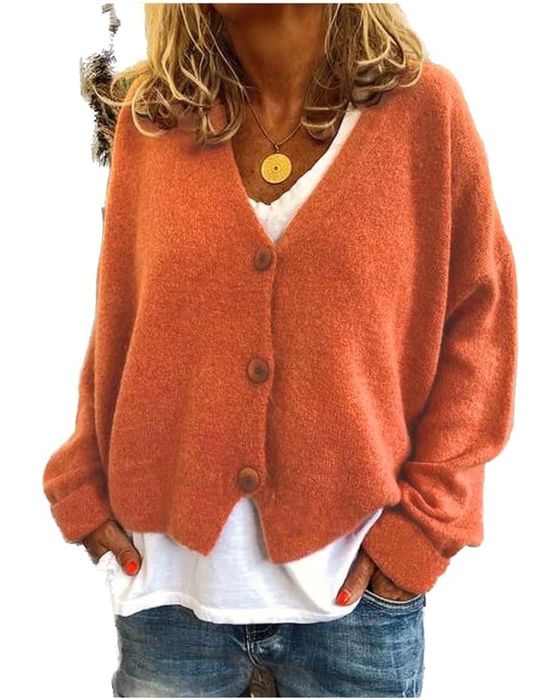 Cropped Cardigan Sweaters for Women Crochet Knit Shrug Open Front Cardigan Long Sleeve V-Neck Button Down Knit Tops A6-orange...