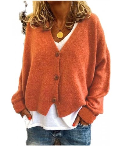 Cropped Cardigan Sweaters for Women Crochet Knit Shrug Open Front Cardigan Long Sleeve V-Neck Button Down Knit Tops A6-orange...