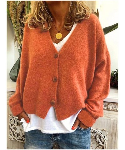 Cropped Cardigan Sweaters for Women Crochet Knit Shrug Open Front Cardigan Long Sleeve V-Neck Button Down Knit Tops A6-orange...