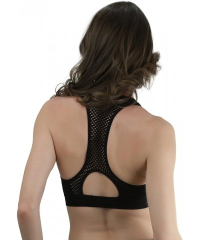 Women’s Seamless Supportive Wire Free Open Back Assorted Sports Bras Mesh Cutout Racerback - Classic Black $9.09 Lingerie