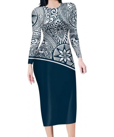 Women Sexy Long Tops Round Neck Dress Polynesian T-Shirt Pencil Dress Polynesian Hibiscus Trabal $11.04 Dresses