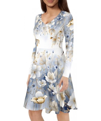 Women's Van Gogh Painting 3D Print Long Sleeve V-Neck Ruffle Swing Dress White Aesthetic Flower $8.82 Dresses