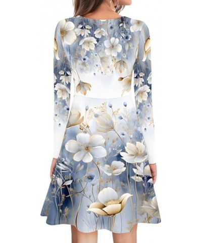 Women's Van Gogh Painting 3D Print Long Sleeve V-Neck Ruffle Swing Dress White Aesthetic Flower $8.82 Dresses