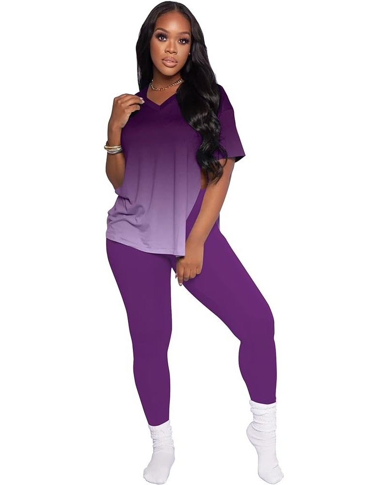 Lounge Sets for Women Two Piece Outfits Pullover Tops and Long Pants Tracksuit Sweatsuits 3328gradient Purple $12.00 Activewear