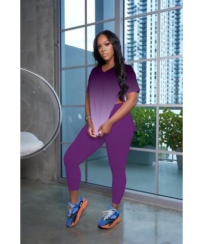 Lounge Sets for Women Two Piece Outfits Pullover Tops and Long Pants Tracksuit Sweatsuits 3328gradient Purple $12.00 Activewear