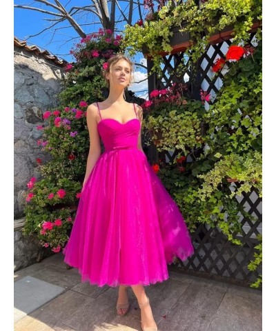 Spaghetti Straps Tulle Sweetheart Prom Dresses with Pockets Tea Length Formal Evening Gowns for Women Blue $23.22 Dresses