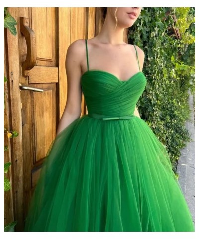 Spaghetti Straps Tulle Sweetheart Prom Dresses with Pockets Tea Length Formal Evening Gowns for Women Blue $23.22 Dresses