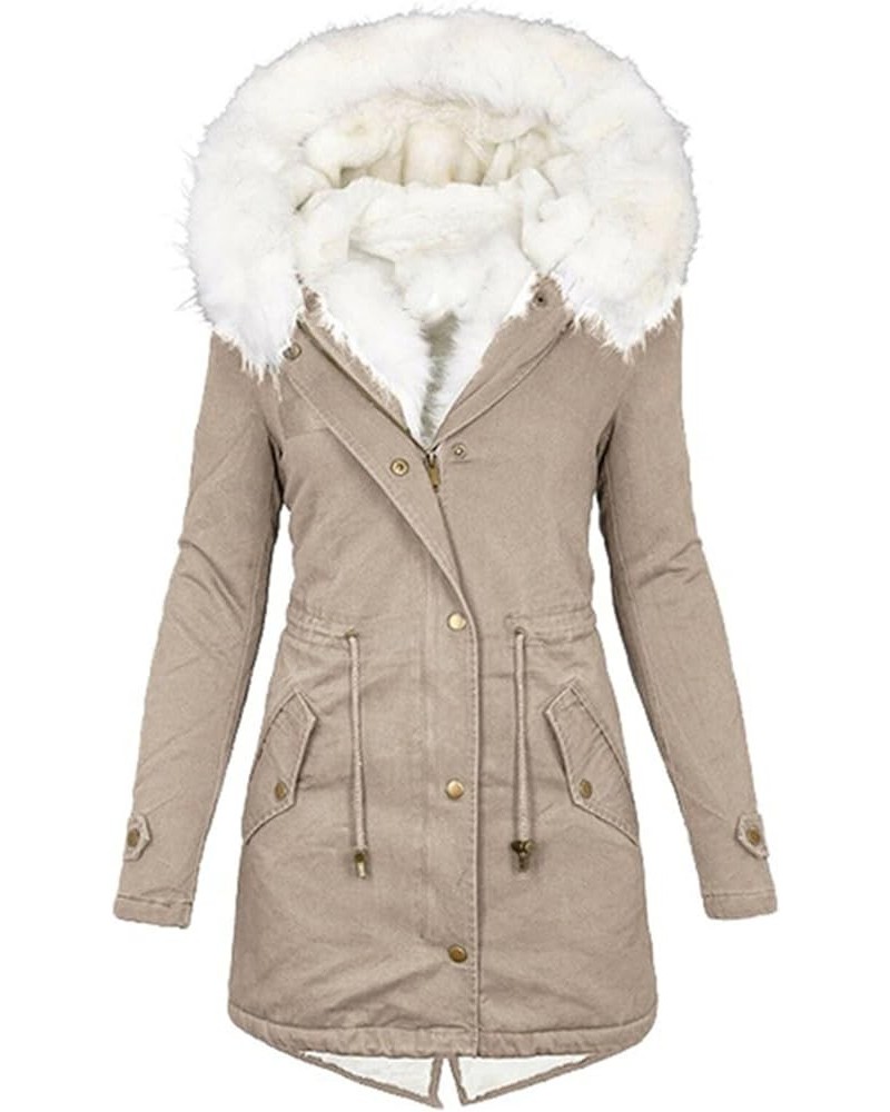 Womens Winter Coats Trendy Plus Size Fleece Sherpa Lined Parkas Jacket Thicken Windproof Outerwear With Fur Hood 03-khaki $11...