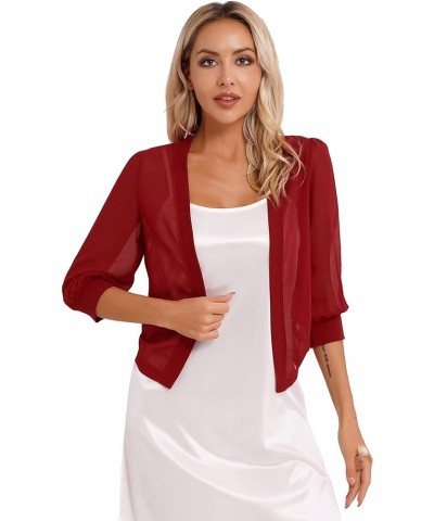 Women's Elegant Chiffon Bolero Shrug Top Open Cardigan Cape Cover Up for Wedding Evening Dress 6416red $8.99 Sweaters