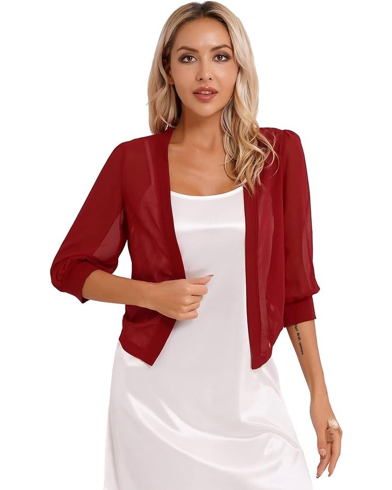 Women's Elegant Chiffon Bolero Shrug Top Open Cardigan Cape Cover Up for Wedding Evening Dress 6416red $8.99 Sweaters