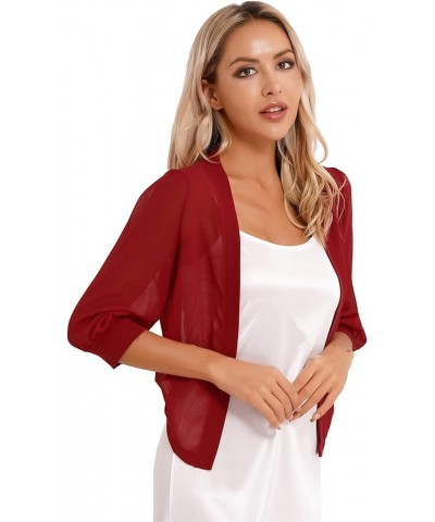 Women's Elegant Chiffon Bolero Shrug Top Open Cardigan Cape Cover Up for Wedding Evening Dress 6416red $8.99 Sweaters