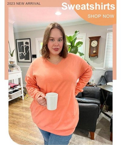 Women's Sweatshirts V Neck Oversized Long Sleeve Pockets Top 90-orange $20.79 Hoodies & Sweatshirts