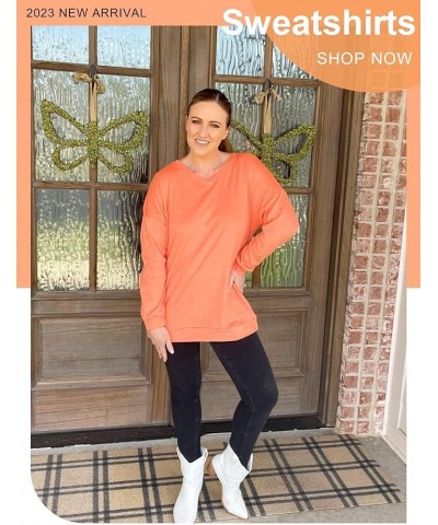 Women's Sweatshirts V Neck Oversized Long Sleeve Pockets Top 90-orange $20.79 Hoodies & Sweatshirts