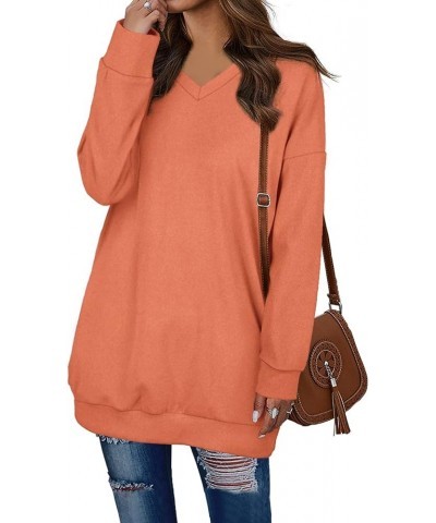 Women's Sweatshirts V Neck Oversized Long Sleeve Pockets Top 90-orange $20.79 Hoodies & Sweatshirts