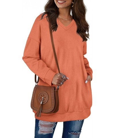 Women's Sweatshirts V Neck Oversized Long Sleeve Pockets Top 90-orange $20.79 Hoodies & Sweatshirts