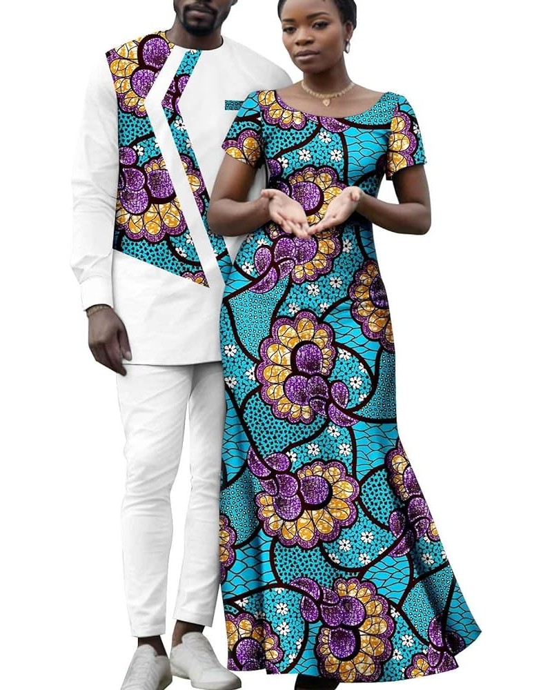 Africa Couples Men's Long Sleeve Irregular Printed Fabric Patchwork Top and Pants Women's Classic Dress Long Dress Women 618 ...