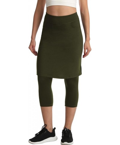 Modest Skirt with Leggings Attached for Women Workout Knee Length Swim Capri Pants with 2 Pockets Army Green $16.45 Skirts