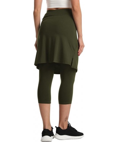 Modest Skirt with Leggings Attached for Women Workout Knee Length Swim Capri Pants with 2 Pockets Army Green $16.45 Skirts