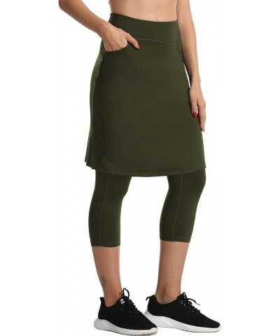 Modest Skirt with Leggings Attached for Women Workout Knee Length Swim Capri Pants with 2 Pockets Army Green $16.45 Skirts