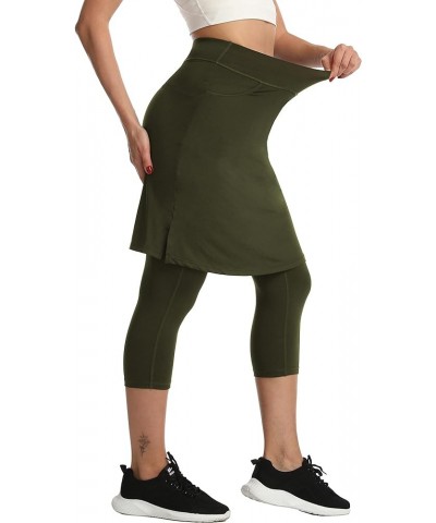 Modest Skirt with Leggings Attached for Women Workout Knee Length Swim Capri Pants with 2 Pockets Army Green $16.45 Skirts