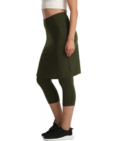 Modest Skirt with Leggings Attached for Women Workout Knee Length Swim Capri Pants with 2 Pockets Army Green $16.45 Skirts