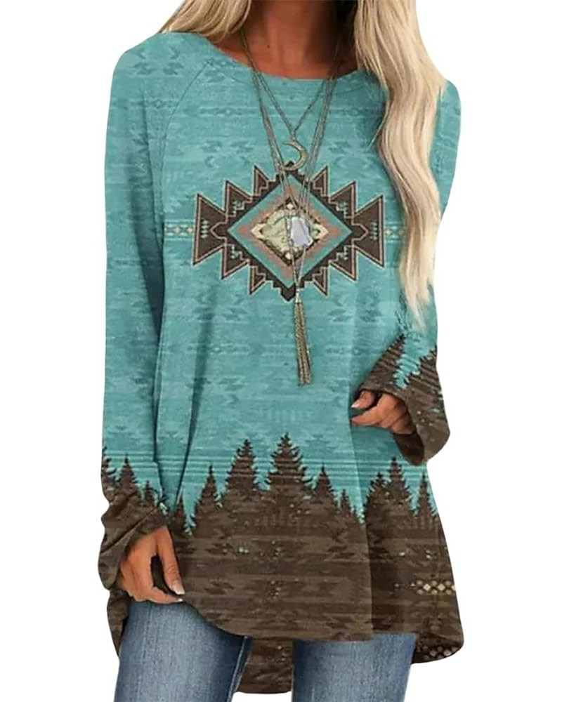 Womens Aztec Print Sweatshirt Casual Long Sleeve Crewneck Oversized Novelty Printed Western Style Pullover Women Long Blue Az...