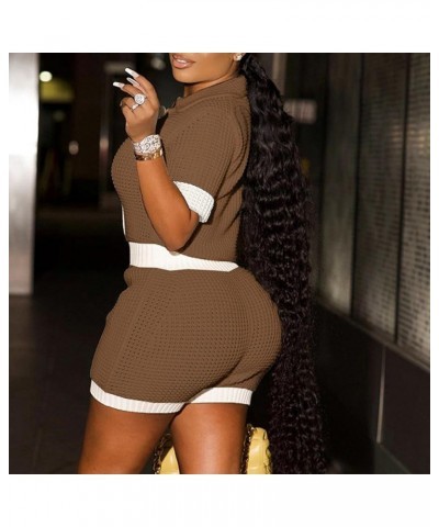 Womens 2 Piece Outfits Crochet Button Down Knit Set Cozy V Neck Sexy Sweater Tops and Shorts Lounge Setss Brown $18.23 Active...