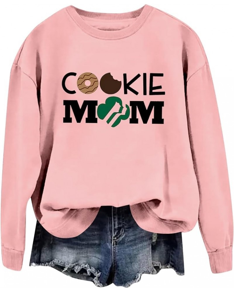 COOKIE MOM Sweatshirt for Women Crewneck Plus Size Long Sleeve Pullover Funny Cookie Printed Casual Mom Top A1-pink $11.39 Ho...