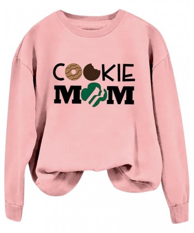 COOKIE MOM Sweatshirt for Women Crewneck Plus Size Long Sleeve Pullover Funny Cookie Printed Casual Mom Top A1-pink $11.39 Ho...