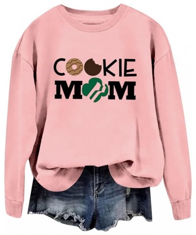 COOKIE MOM Sweatshirt for Women Crewneck Plus Size Long Sleeve Pullover Funny Cookie Printed Casual Mom Top A1-pink $11.39 Ho...