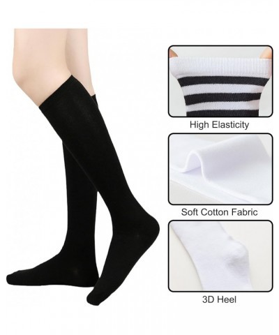 Knee High Athletic Socks Womens Stripe Tube Outdoor Sport Socks Running Baseball Stockings Girls Long Boot Tights 2 Pairs Bla...