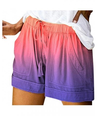 2023 Summer Casual Shorts for Women Drawstring Elastic Waist Beach Athletic Shorts Pocketed Comfy Cotton Lounge Shorts B- Mul...