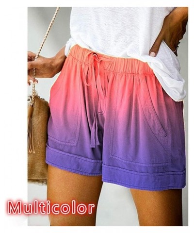 2023 Summer Casual Shorts for Women Drawstring Elastic Waist Beach Athletic Shorts Pocketed Comfy Cotton Lounge Shorts B- Mul...