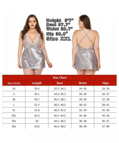 Women Lingerie V Neck Nightwear Satin Sleepwear Lace Chemise Mini Teddy Misty Grey $11.43 Lingerie