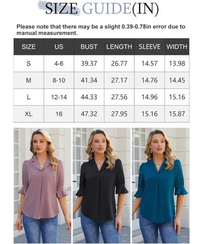 Womens Short Sleeve Puff Blouses Ruffle V Neck Fitted Dressy Shirts Business Casual Bell Polo Work Tops Black $13.95 Blouses