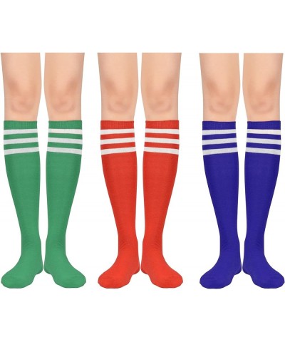 Womens Athletic Knee High Socks Outdoor Sport Thigh High Stockings Casual Stripes Tube Socks 3 Pack Red Blue Green $6.99 Socks