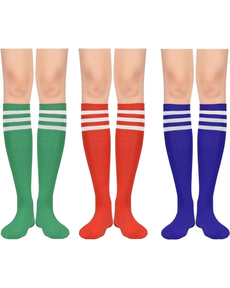 Womens Athletic Knee High Socks Outdoor Sport Thigh High Stockings Casual Stripes Tube Socks 3 Pack Red Blue Green $6.99 Socks