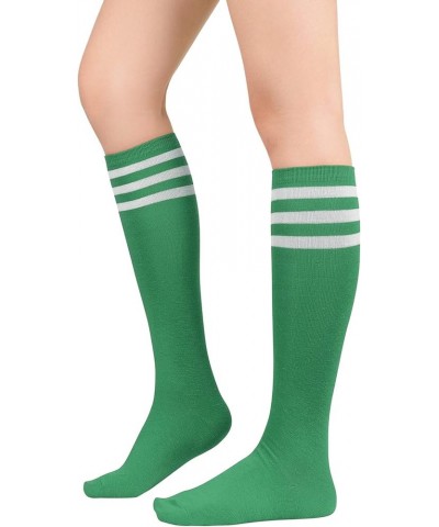 Womens Athletic Knee High Socks Outdoor Sport Thigh High Stockings Casual Stripes Tube Socks 3 Pack Red Blue Green $6.99 Socks