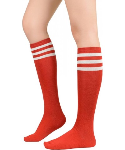 Womens Athletic Knee High Socks Outdoor Sport Thigh High Stockings Casual Stripes Tube Socks 3 Pack Red Blue Green $6.99 Socks