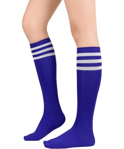 Womens Athletic Knee High Socks Outdoor Sport Thigh High Stockings Casual Stripes Tube Socks 3 Pack Red Blue Green $6.99 Socks