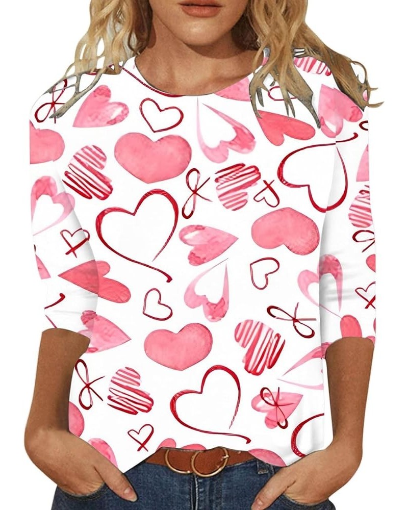 Valentine Day Shirt for Women 3/4 Sleeve Cute Love Hearts Graphic Tees Casual Fashion Tops Blouse 022-watermelon Red $8.24 Ac...