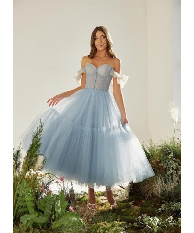 Off Shoulder Tulle Prom Dresses for Women Sweetheart Tea Length A Line Ball Gown Formal Evening Party Dress Hot Pink $29.93 D...