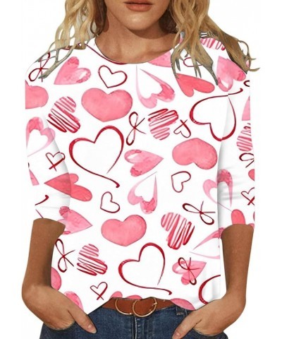 Valentine Day Shirt for Women 3/4 Sleeve Cute Love Hearts Graphic Tees Casual Fashion Tops Blouse 022-watermelon Red $8.24 Ac...