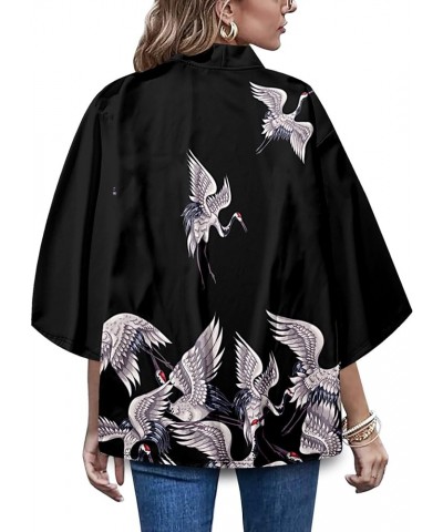 Women's 3/4 Sleeve Floral Print Loose fit Floral Print Shawl Kimono Cover up 24471 Black $10.24 Sweaters